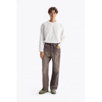 Blugi barbati -  talie inalta - picior larg - maro - denim/bumbac