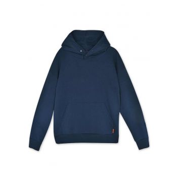 Hanorac barbat cu gluga  fleece interior - buzunar cangur - albastru - bumbac