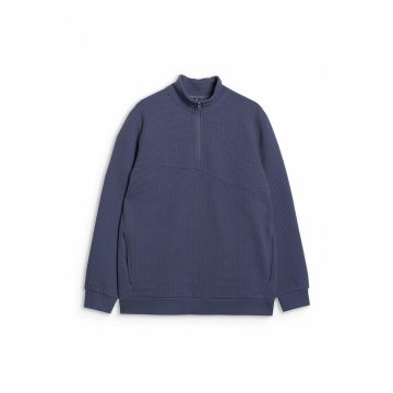 Hanorac barbati  bleumarin - croiala lejera - guler ridicat - tricot waffle - poliester