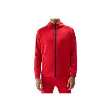 Hanorac sport  croiala regulata - gluga reglabila - doua buzunare cu fermoar - 100% poliester - rosu