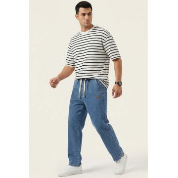 Pantaloni barbati -  denim elastic - buzunar - albastru marin - 95% bumbac -