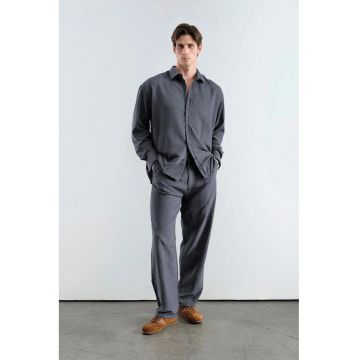 Pantaloni barbati -  talie medie - croiala dreapta - gri antracit - amestec modal-poliester