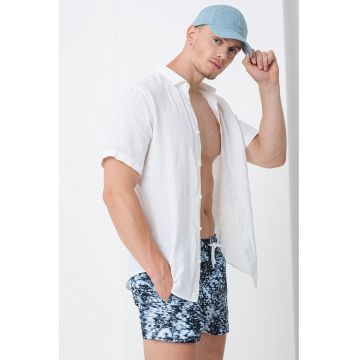 Pantaloni scurti de baie cu model in carouri - Negru/Alb murdar