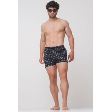 Pantaloni scurti de baie cu model in carouri - Negru stins/Albastru pal