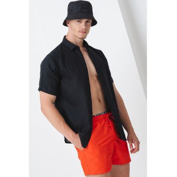 Pantaloni scurti de baie cu snur si banda logo - Coral