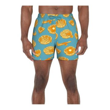 Pantaloni scurti de baie  model Volley - talie elastica - albastru-galben - material usor