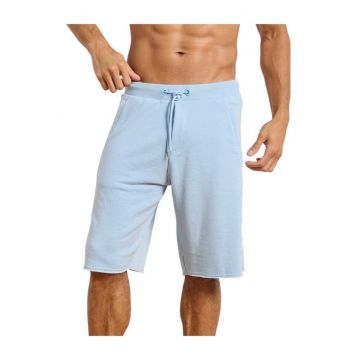 Pantaloni scurti  talie elastica - doua buzunare - albastru - bumbac/poliester