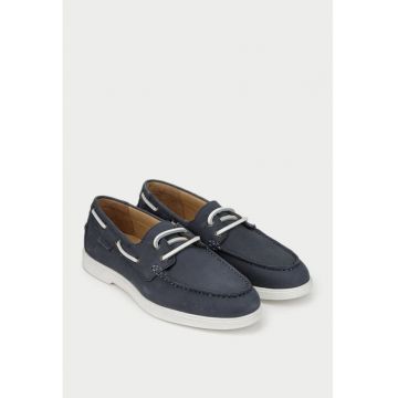 Pantofi barbati din piele nabuc bleumarin cu siret din piele