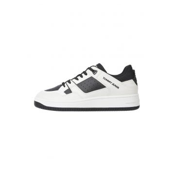 Pantofi sport de piele si piele ecologica - Alb/Negru