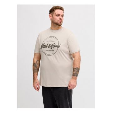 Plus Tricou barbati big sizes - imprimeu text cu logo - Crem - Crem
