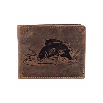 Portofel barbati piele naturala maro antichizat 12.5 x 9.5 x 2.5 cm - Vintage Karpfen -