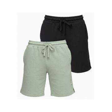 Set pantaloni scurti barbati 2 piese cu croi regulat si elastic ajustabil - black - sage green -