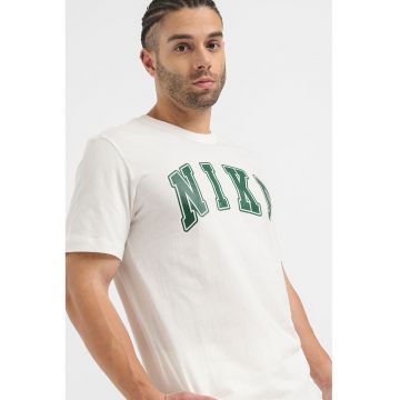 Tricou de bumbac cu logo - Verde inchis/Alb murdar