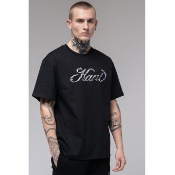 Tricou de bumbac organic cu imprimeu logo - Negru