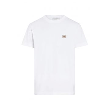Tricou din bumbac cu decolteu la baza gatului si aplicatie logo discreta - Alb optic