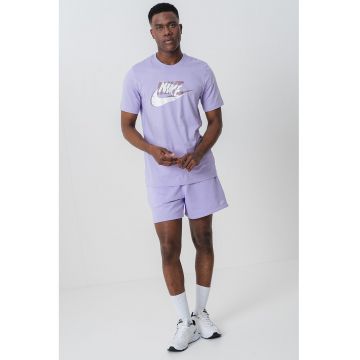 Tricou din bumbac cu imprimeu logo - Alb/Maro deschis/Lila