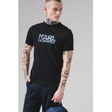 Tricou din bumbac cu logo - Alb/Negru/Albastru lavanda