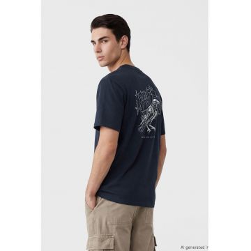 Tricou lejer de bumbac cu imprimeu - Alb/Albastru ultramarin