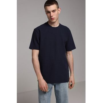 Tricou lejer din bumbac cu striatii - Albastru ultramarin