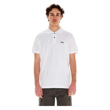 Tricou polo barbatesti  bumbac - alb - croiala regulata - guler cu nervuri