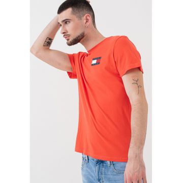 Tricou slim-fit cu imprimeu logo - Coral/Bleumarin