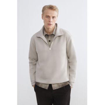 Bluza de trening cu fenta cu fermoar scurt - Bej deschis