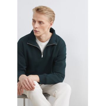 Bluza de trening cu fenta cu fermoar scurt - Verde englez