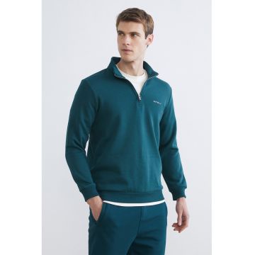 Bluza de trening cu fenta scurta cu fermoar - Albastru petrol