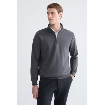 Bluza de trening cu fenta scurta cu fermoar - Gri inchis