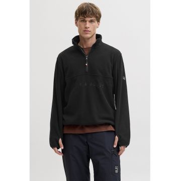 Bluza de trening cu fermoar si imprimeu logo - Negru