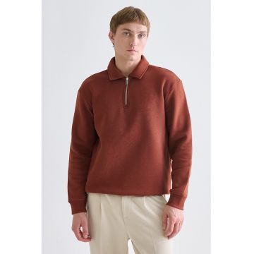 Bluza de trening polo cu fenta scurta cu fermoar - Rosu inchis