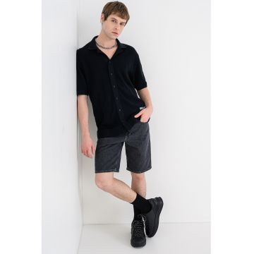 Cardigan texturat cu maneci scurte - Negru