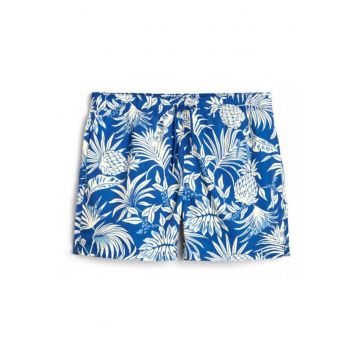 Costum de baie  imprimeu tropical - albastru - 100% poliester reciclat