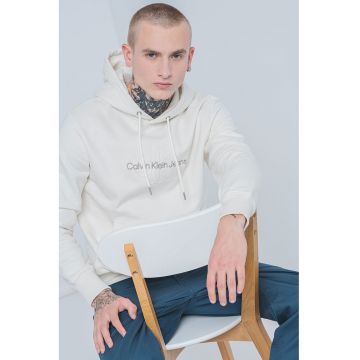 Hanorac cu snur si logo - Alb murdar