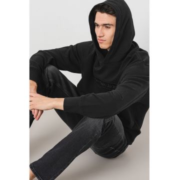 Hanorac din bumbac organic cu logo brodat - Negru