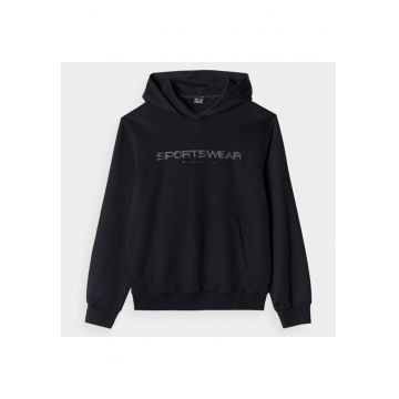 Hanorac sport  negru - bumbac-poliester - interior periat - gluga integrata