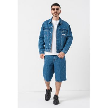 Jacheta din denim cu maneci cazute - Albastru inchis