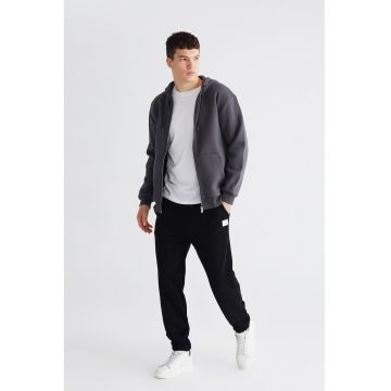 Pantaloni relaxed fit de trening cu snururi - Negru