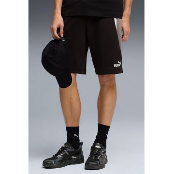 Pantaloni scurti cu benzi contrastante si logo brodat - Alb/Negru/Gri inchis