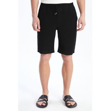 Pantaloni scurti din amestec de bumbac cu snururi - Negru