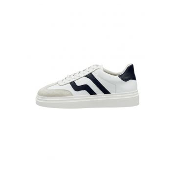 Pantofi sport de piele cu garnituri de piele intoarsa Cuzmoon - Alb/Bleumarin