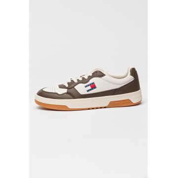 Pantofi sport din piele cu garnituri contrastante - Alb/Maro