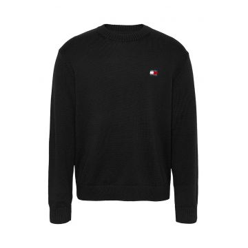 Pulover cu decolteu la baza gatului si logo - Negru