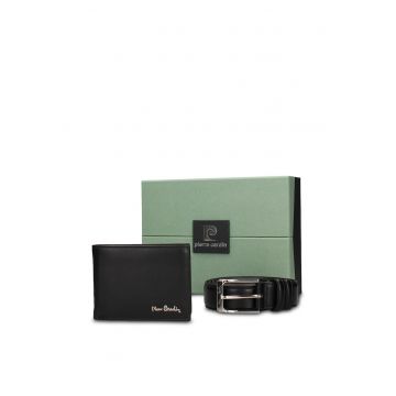 Set de portofel din piele si curea Erewhon - Negru