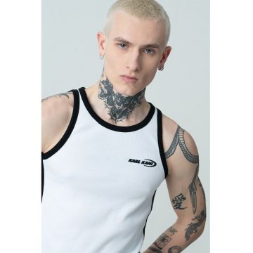 Top cu decolteu rotund si logo - Alb/Negru