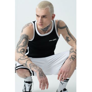 Top regular fit cu decolteu rotund - Alb/Negru