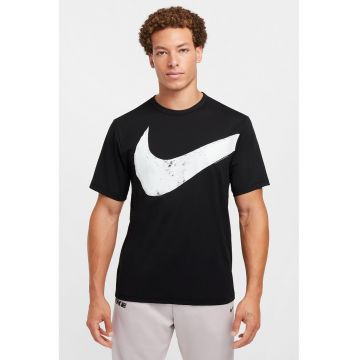 Tricou cu decolteu la baza gatului - cu logo - Alb/Negru