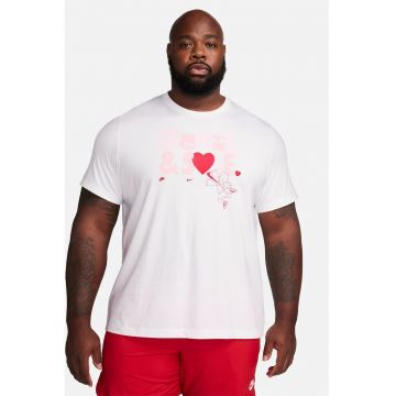 Tricou cu decolteu la baza gatului si imprimeu frontal - Rosu/Alb/Roz
