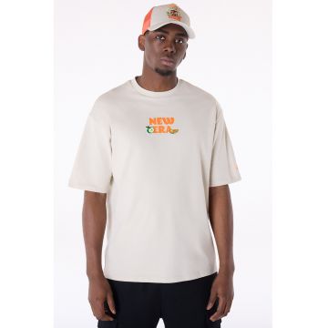 Tricou cu decolteu la baza gatului si imprimeu - Portocaliu/Bej