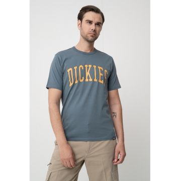 Tricou cu imprimeu logo - Albastru prafuit/Maro nisip